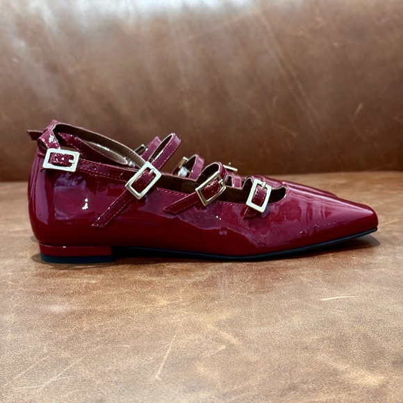 Alohas Luke Patent Leather Mary Jane Flats in Wine Burgundy Red - Picture 5 of 8